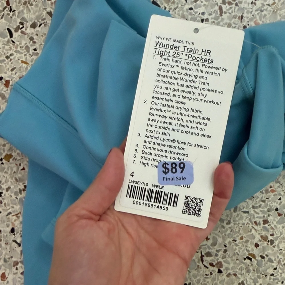 NWT Lululemon Wunder Train High rise tight leggings pockets washed blue 4